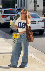 Amelie White Printed Off Shoulder Oversized Tee
