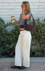 Amerie Brown Stripe Off Shoulder Knit Top