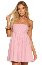 Anderson Red Stripe Strapless Mini Dress