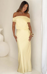 Corina Yellow Satin Formal Maxi Dress
