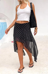 Khalea Black Polka Dot Hanky Hem Midi Skirt