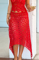 Lioness Trophy Rouge Crochet Midi Skirt