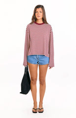 Lioness Bloom Wine Stripe Long Sleeve Top