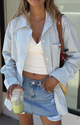 Lola Blue Stripe Embroidered Button Up Shirt