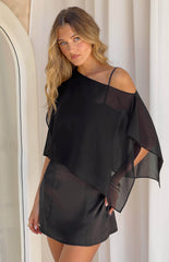 Mina Black Satin Occasion Cape Mini Dress