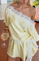 Otis Yellow Satin Lace Trim Party Mini Dress