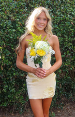 Sabrina Yellow Flower Applique Corset Party Mini Dress