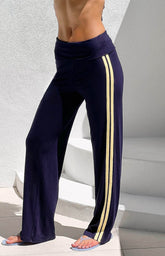 Sia Navy Contrast Stripe Foldover Jersey Pants