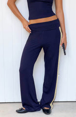 Sia Navy Contrast Stripe Foldover Jersey Pants