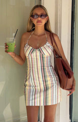 Wiley Multi Stripe Halter Neck Mini Dress