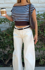 Amerie Brown Stripe Off Shoulder Knit Top