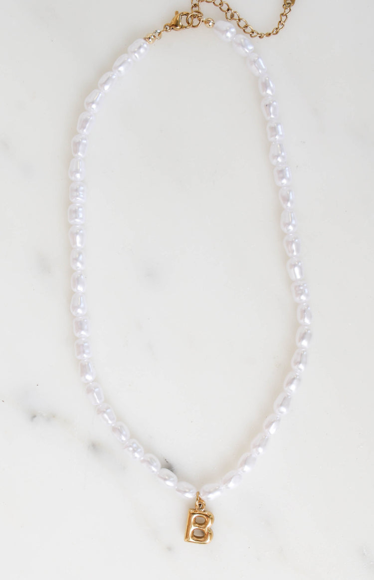 Bodie Pearl Gold Initial Letter Necklace