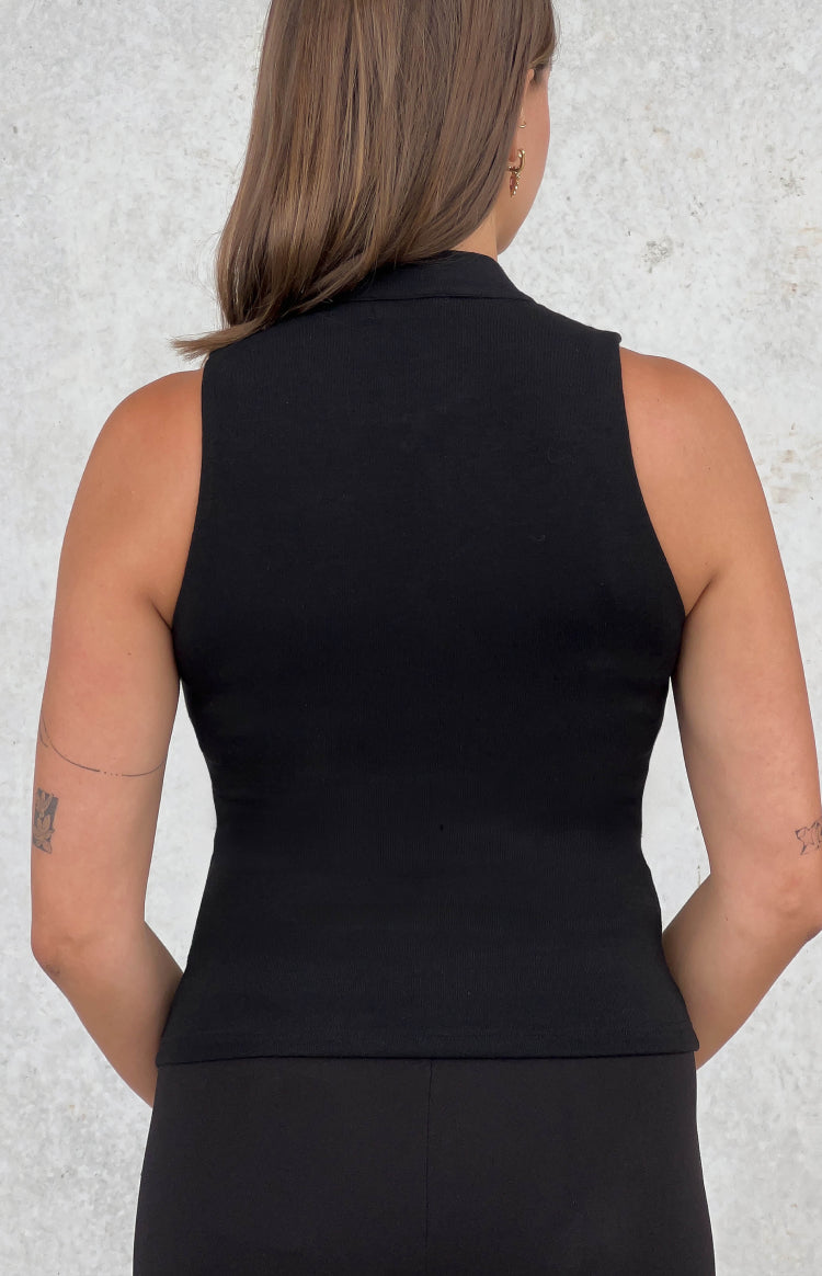 Flynn Black Frog Clasp Jersey Top