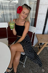 Khalea Black Polka Dot Hanky Hem Midi Skirt