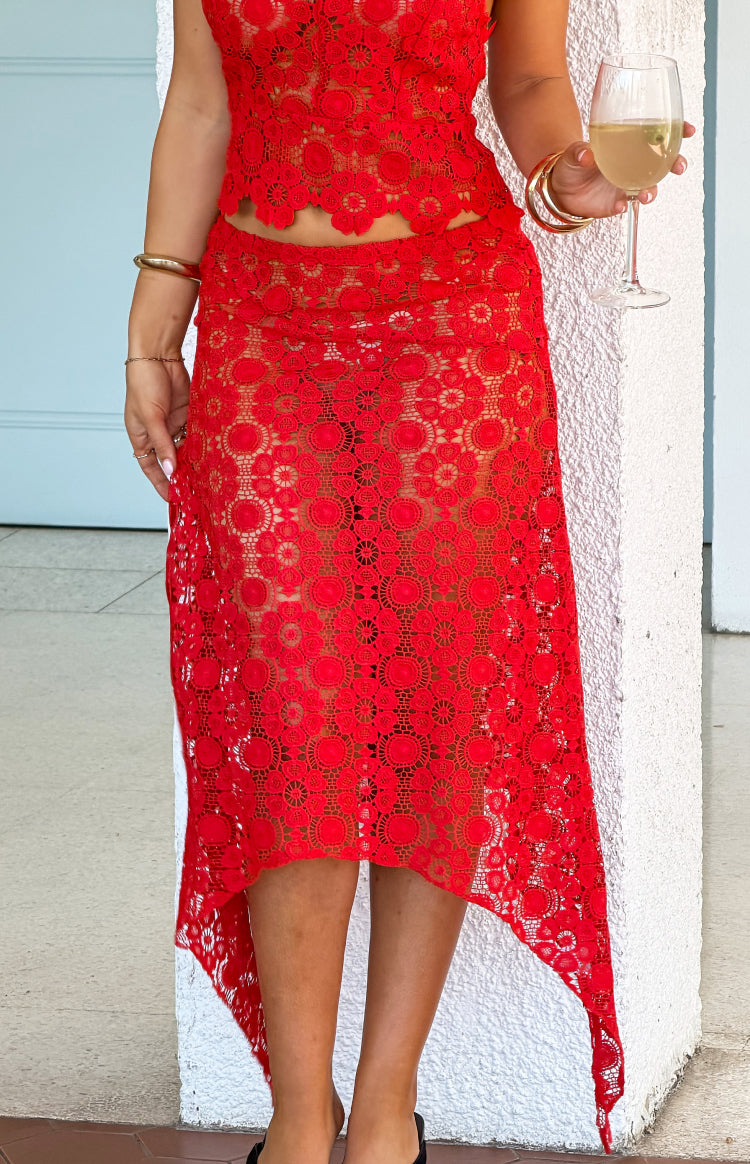 Lioness Trophy Rouge Crochet Midi Skirt