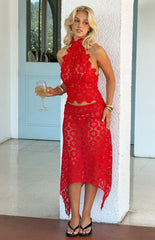 Lioness Trophy Rouge Crochet Midi Skirt
