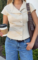 Reegan Beige Button Collar Top