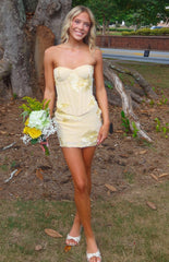 Sabrina Yellow Flower Applique Corset Party Mini Dress