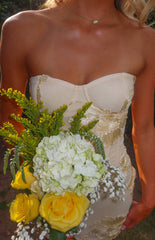 Sabrina Yellow Flower Applique Corset Party Mini Dress