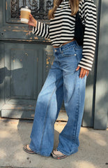 Toni Black Stripe V Neck Long Sleeve Top
