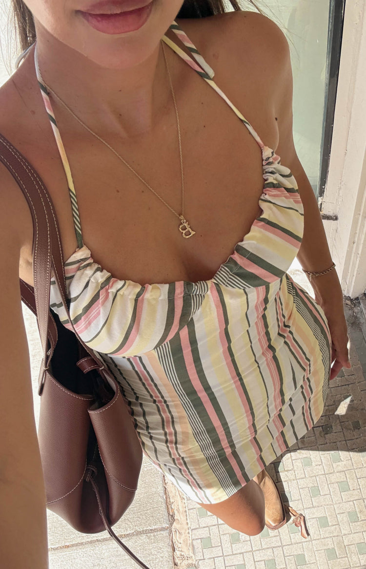 Wiley Multi Stripe Halter Neck Mini Dress